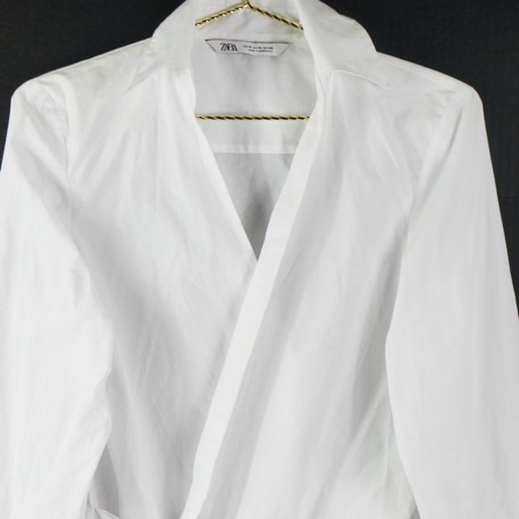 Zara Surplice Cotton Shirt in White M - Picture 3 of 6